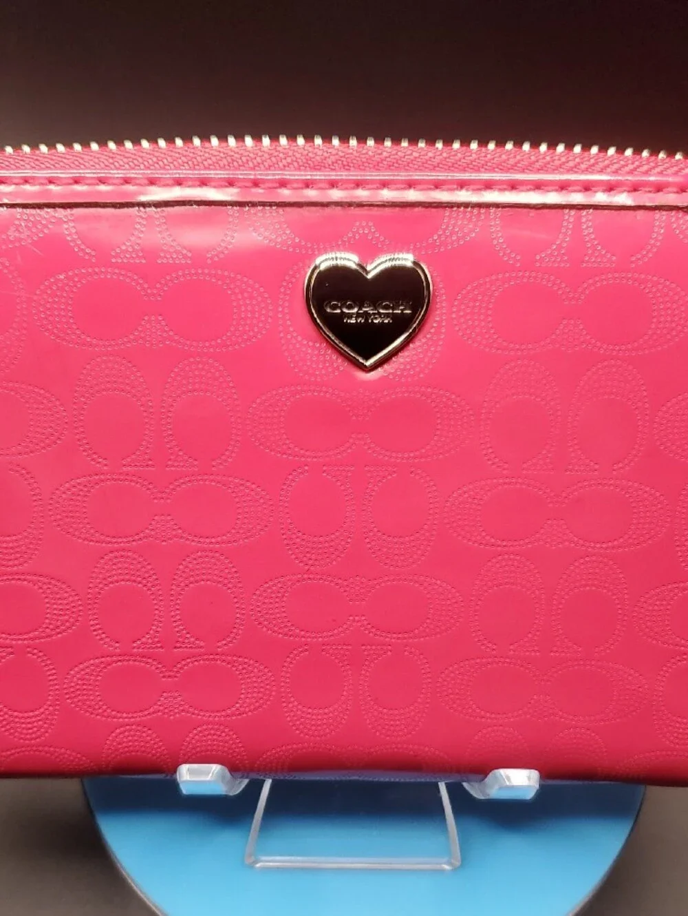 Coach Pink Signature Heart Zip Wallet